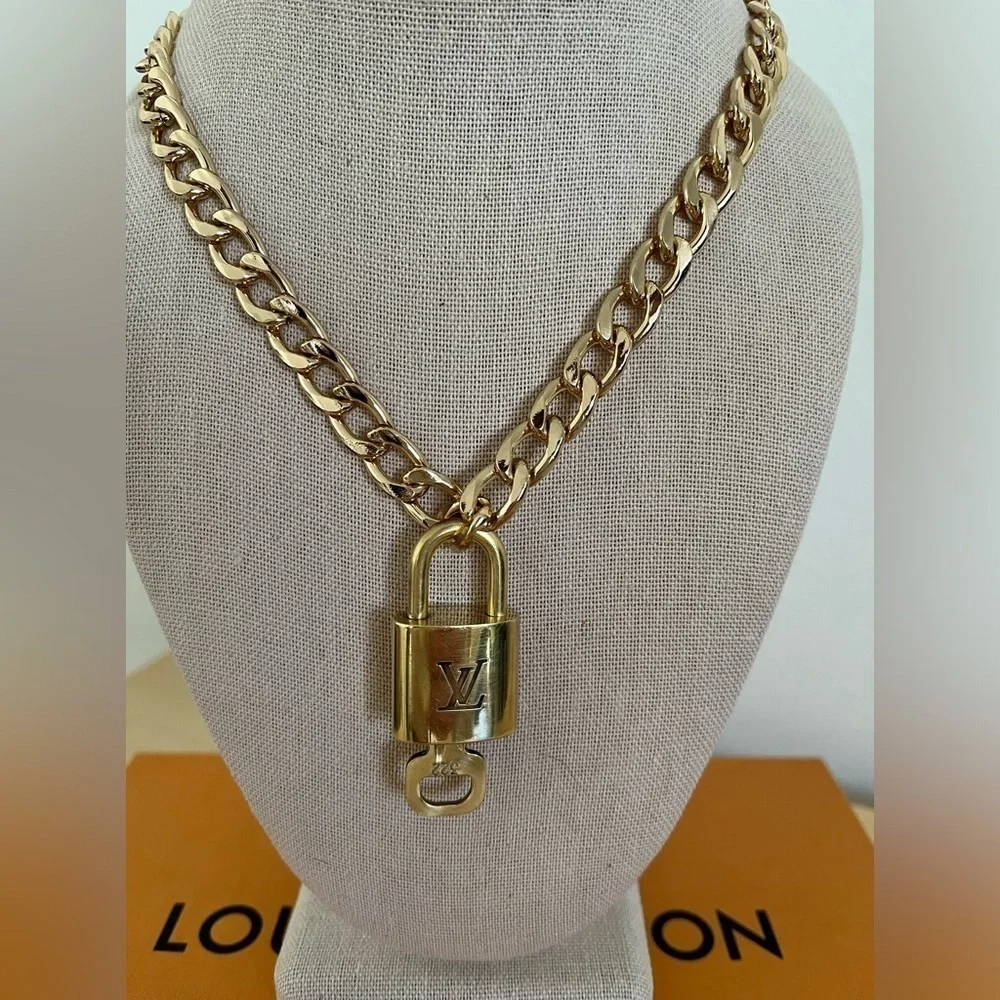 Vintage Louis Vuitton Lock & Key #302 with 18” Unbranded Cuban Link Necklace